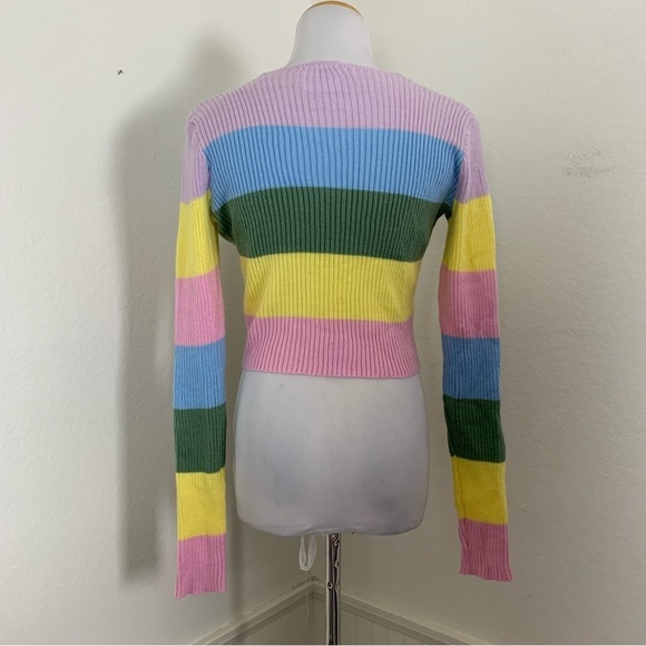 Rough Los Angeles Color Block Stripe Baby Cardigan Sweater Juniors S Ribbed - Picture 10 of 13